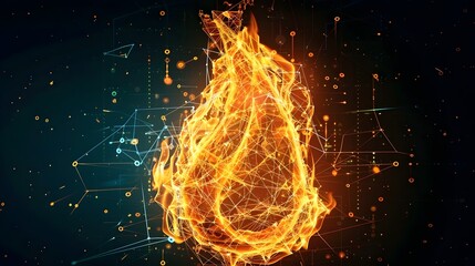 Poster - Visually striking depicting a captivating digital flame with intricate tech inspired designs and a dynamic glowing effect