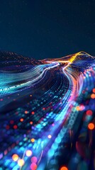 Poster - Vibrant Flowing Data Stream A Captivating Abstract Digital Showcasing a Dynamic Flow of Colorful Data Lights and Motion in a Futuristic Technological Landscape