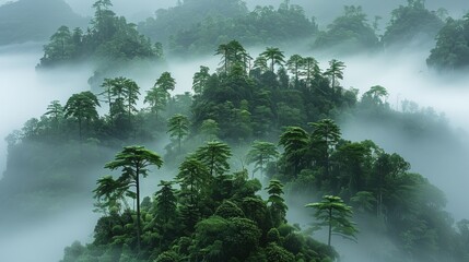 Aufkleber - Aerial high view of flying islands Magical fairy forest with fog. Generative AI.