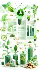 Poster - green finance research report with eco friendly icons and infographic elements