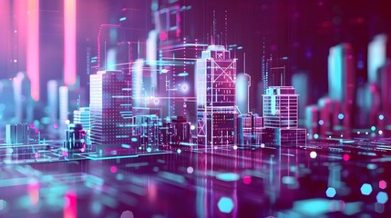 Poster - Dazzling Digital Metropolis Futuristic Cityscape with Holographic Elements
