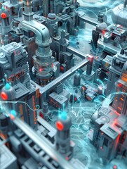 Poster - Intricate Data Flow Through Futuristic City Structures