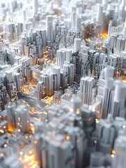 Poster - Futuristic Data Flows Through Illuminated City Skyline in 3D Rendering