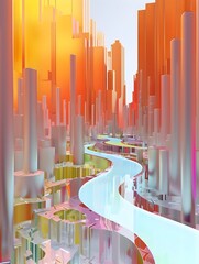 Poster - Streams of Digital Data Flowing Through Futuristic City Architecture