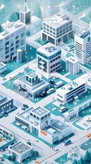 Poster - smart digital healthcare facilities in a futuristic winter cityscape