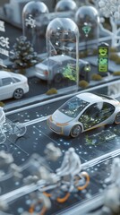 Poster - futuristic connected city vehicles with sleek digital interfaces and eco friendly designs