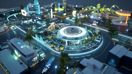 Poster - Futuristic 3D Rendered Smart City Hub Managing Data and for Urban Innovation