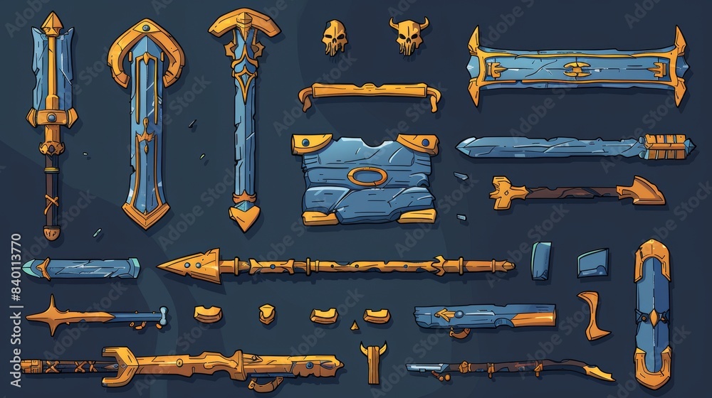 A modern cartoon set of user interface elements in a medieval style ...