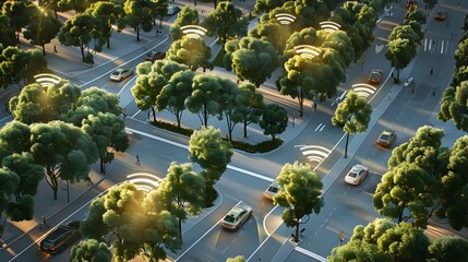 Poster - Aerial View of Public WiFi Zones in a Smart City Landscape
