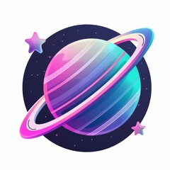 Poster - Icon with 3D holographic galaxy stars and a rainbow gradient effect in Y2K style isolated on dark background. Textured 3D iridescent chrome planet icon with stars. Modern Y2K illustration in 3D.