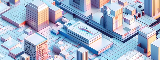 Poster - Futuristic Urban Data Visualization Cityscape with Architectural Structures