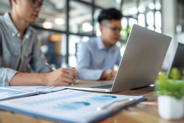 Wall Mural - Two males typing on laptops at desk