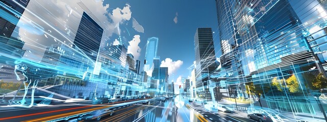 Poster - Futuristic 3D Rendered Digital Twins of Smart City Skyline with Cutting Edge Urban Architecture and