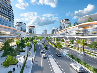 Poster - futuristic smart city skyline with sustainable urban design and modern architecture