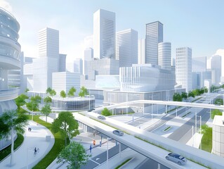 Poster - smart and sustainable urban design with integrated technology and modern skyline