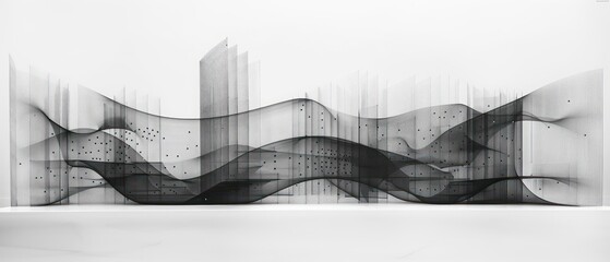 Wall Mural - modern building black lines and dots ray-x negative luminogram