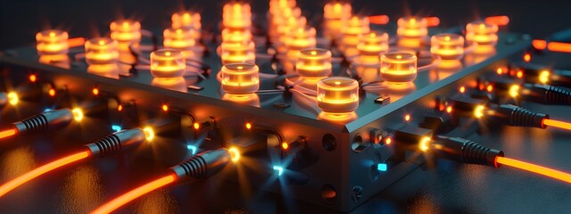 Poster - Glowing Fiber Optic Network Hub Powering Digital Connections and Data Transmission