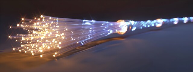 Poster - Detailed Fiber Optic Cable with Glowing Ends in 3D Rendered Digital Art