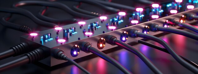 Poster - Fiber Optic Splitter with Connected Cables in 3D Rendering