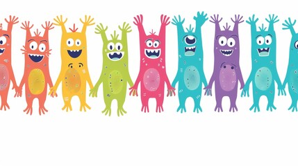 Wall Mural - A cute cartoon cartoon kawaii scary funny baby character with eyes, tongue, tooth fang, and hands up. White background. Flat design.