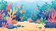 © Mark - Animated underwater world with coral reef, seaweed, and silhouettes of marine animals. Underwater vegetation, aquarium with sea floor, and marine wildlife scenery at depth.