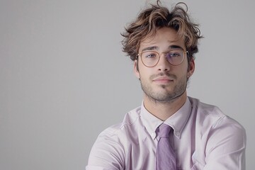 Poster - portrait of an adorable young professional wearing glasses and a tie, against a white background wit