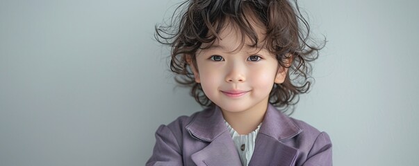 Poster - adorable little professional in a business suit standing in front of a blank wall, perfect for addin