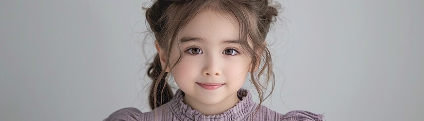 Poster - portrait of a charming little girl in formal wear, smiling brightly with ample space for text on the