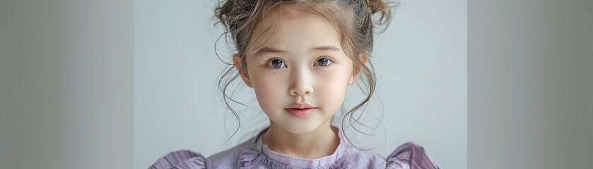 Poster - portrait of a charming little girl in formal wear, smiling brightly with ample space for text on the