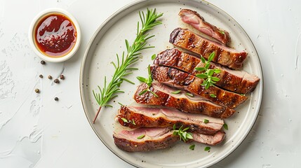 sliced roast duck breasts on a plate