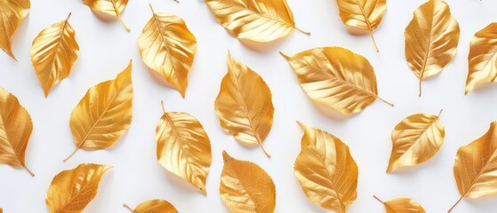 Sticker - golden leaves on white background