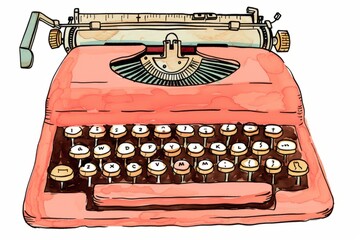 Cartoon cute doodles of a nostalgic typewriter with keys clicking away, Generative AI 
