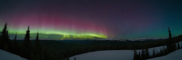 beautiful view of aurora in northern sky night over the hills, borealis northern lights background w