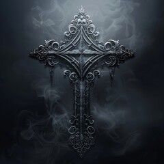 Wall Mural - Ornate Crucifix Against Smoky Background
