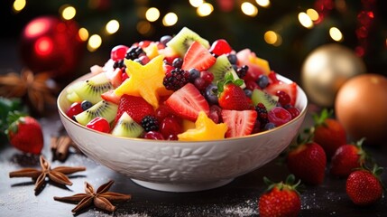 Wall Mural - A vibrant and refreshing fruit salad set against a bokeh background.