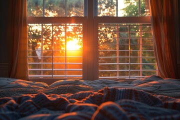 Wall Mural - Bed blanket window view