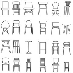 Wall Mural - Chair icon vector set. Armchair illustration sign collection. Furniture symbol or logo.