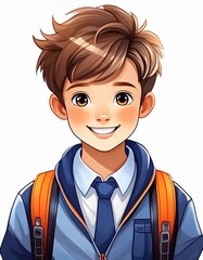 Wall Mural - portrait of a school boy on a white background, cartoon style