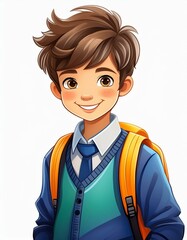 Wall Mural - portrait of a school boy on a white background, cartoon style