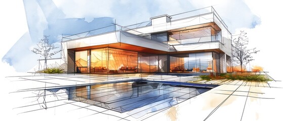 Wall Mural - sketch drawing of a modern stylish house