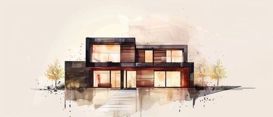 Wall Mural - sketch drawing of a modern stylish house