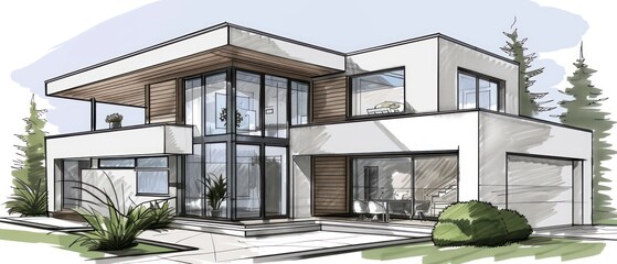 Wall Mural - sketch drawing of a modern stylish house