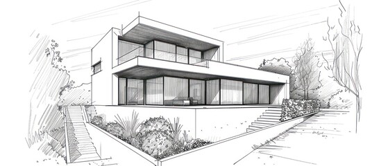 Wall Mural - sketch drawing of a modern stylish house