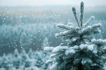 Wall Mural - A pine tree covered in snow up close