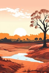 Wall Mural - beautiful nature landscape with big brown rocks illustration