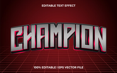 Poster - champion 3d editable vector text effect. Modern concept text effect, with combination metal colors
