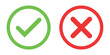 © J Creatives - Check mark icon button set. Check box icon with right and wrong buttons and yes or no checkmark icons in green tick box and red cross.