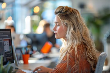 Sticker - Woman using laptop at desk