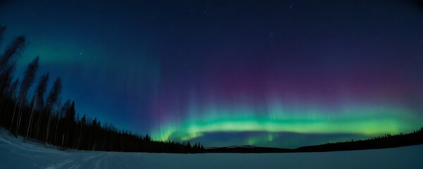 beautiful view of aurora in northern sky night over the hills, borealis northern lights background w