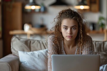 Poster - Woman on couch with laptop